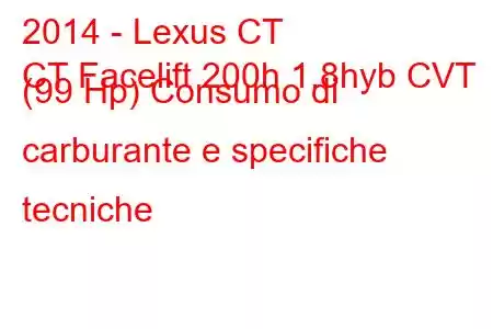 2014 - Lexus CT
CT Facelift 200h 1.8hyb CVT (99 Hp) Consumo di carburante e specifiche tecniche