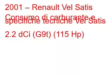 2001 – Renault Vel Satis
Consumo di carburante e specifiche tecniche Vel Satis 2.2 dCi (G9t) (115 Hp)