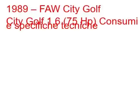 1989 – FAW City Golf
City Golf 1.6 (75 Hp) Consumi e specifiche tecniche