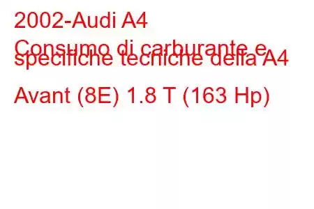 2002-Audi A4
Consumo di carburante e specifiche tecniche della A4 Avant (8E) 1.8 T (163 Hp)