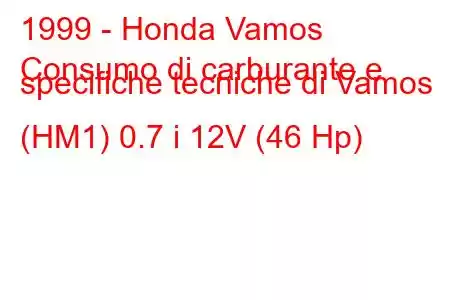 1999 - Honda Vamos
Consumo di carburante e specifiche tecniche di Vamos (HM1) 0.7 i 12V (46 Hp)