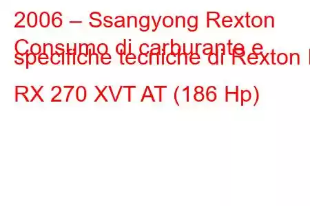 2006 – Ssangyong Rexton
Consumo di carburante e specifiche tecniche di Rexton II RX 270 XVT AT (186 Hp)