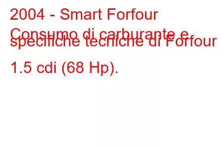 2004 - Smart Forfour
Consumo di carburante e specifiche tecniche di Forfour 1.5 cdi (68 Hp).