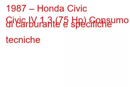 1987 – Honda Civic
Civic IV 1.3 (75 Hp) Consumo di carburante e specifiche tecniche