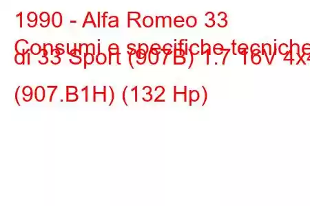 1990 - Alfa Romeo 33
Consumi e specifiche tecniche di 33 Sport (907B) 1.7 16V 4x4 (907.B1H) (132 Hp)