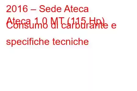 2016 – Sede Ateca
Ateca 1.0 MT (115 Hp) Consumo di carburante e specifiche tecniche