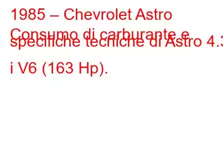 1985 – Chevrolet Astro
Consumo di carburante e specifiche tecniche di Astro 4.3 i V6 (163 Hp).