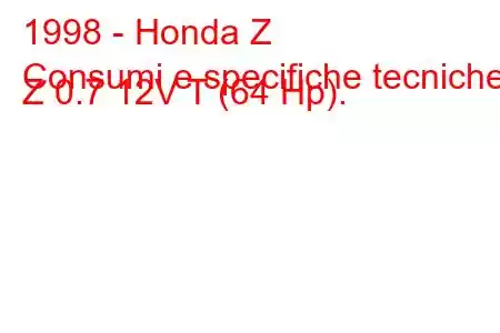 1998 - Honda Z
Consumi e specifiche tecniche Z 0.7 12V T (64 Hp).