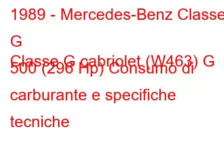 1989 - Mercedes-Benz Classe G
Classe G cabriolet (W463) G 500 (296 Hp) Consumo di carburante e specifiche tecniche