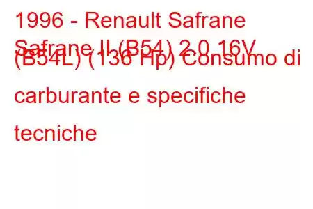 1996 - Renault Safrane
Safrane II (B54) 2.0 16V (B54L) (136 Hp) Consumo di carburante e specifiche tecniche