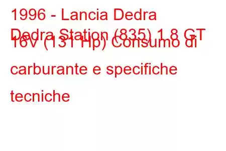 1996 - Lancia Dedra
Dedra Station (835) 1.8 GT 16V (131 Hp) Consumo di carburante e specifiche tecniche