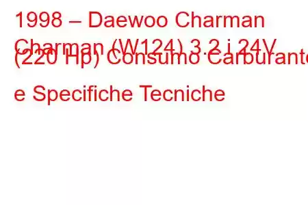 1998 – Daewoo Charman
Charman (W124) 3.2 i 24V (220 Hp) Consumo Carburante e Specifiche Tecniche