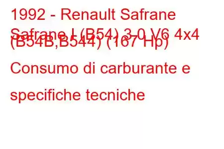 1992 - Renault Safrane
Safrane I (B54) 3.0 V6 4x4 (B54B,B544) (167 Hp) Consumo di carburante e specifiche tecniche