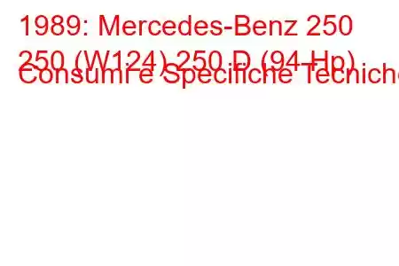 1989: Mercedes-Benz 250
250 (W124) 250 D (94 Hp) Consumi e Specifiche Tecniche