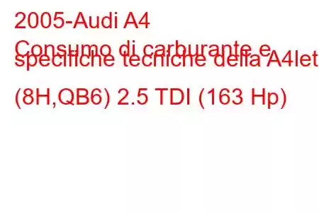 2005-Audi A4
Consumo di carburante e specifiche tecniche della A4let (8H,QB6) 2.5 TDI (163 Hp)