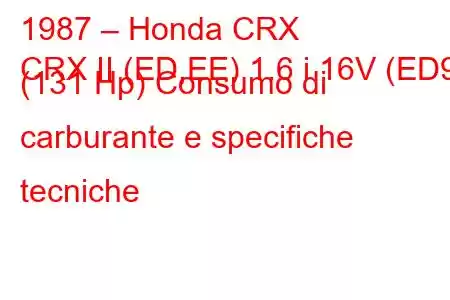 1987 – Honda CRX
CRX II (ED,EE) 1.6 i 16V (ED9) (131 Hp) Consumo di carburante e specifiche tecniche