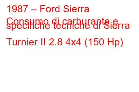 1987 – Ford Sierra
Consumo di carburante e specifiche tecniche di Sierra Turnier II 2.8 4x4 (150 Hp)