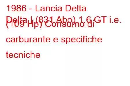 1986 - Lancia Delta
Delta I (831 Abo) 1.6 GT i.e. (109 Hp) Consumo di carburante e specifiche tecniche