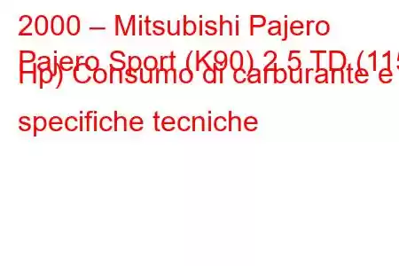 2000 – Mitsubishi Pajero
Pajero Sport (K90) 2.5 TD (115 Hp) Consumo di carburante e specifiche tecniche