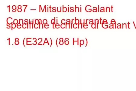 1987 – Mitsubishi Galant
Consumo di carburante e specifiche tecniche di Galant VI 1.8 (E32A) (86 Hp)