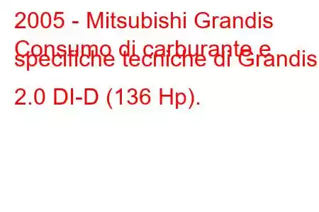 2005 - Mitsubishi Grandis
Consumo di carburante e specifiche tecniche di Grandis 2.0 DI-D (136 Hp).