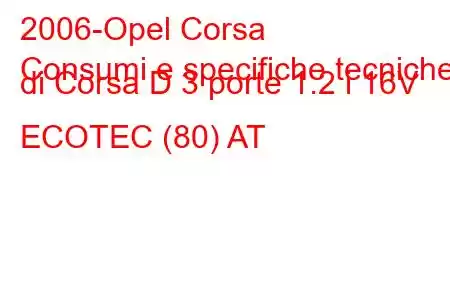 2006-Opel Corsa
Consumi e specifiche tecniche di Corsa D 3 porte 1.2 i 16V ECOTEC (80) AT