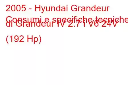 2005 - Hyundai Grandeur
Consumi e specifiche tecniche di Grandeur IV 2.7 i V6 24V (192 Hp)