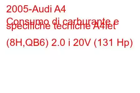 2005-Audi A4
Consumo di carburante e specifiche tecniche A4let (8H,QB6) 2.0 i 20V (131 Hp)