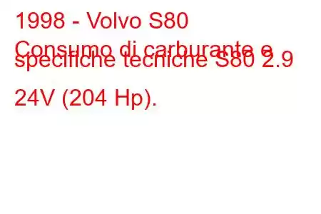 1998 - Volvo S80
Consumo di carburante e specifiche tecniche S80 2.9 24V (204 Hp).