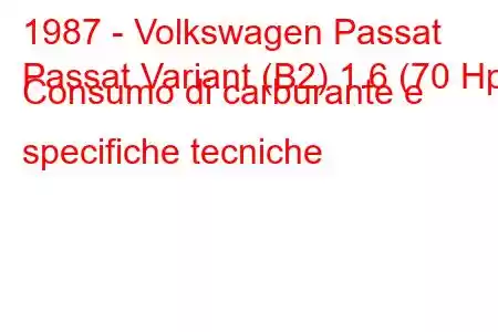 1987 - Volkswagen Passat
Passat Variant (B2) 1.6 (70 Hp) Consumo di carburante e specifiche tecniche