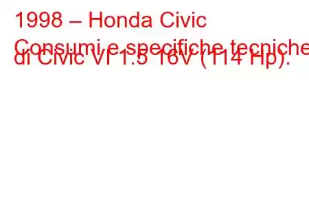 1998 – Honda Civic
Consumi e specifiche tecniche di Civic VI 1.5 16V (114 Hp).