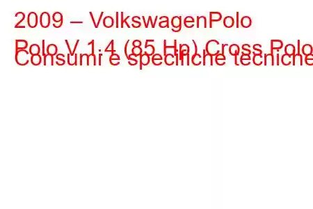 2009 – VolkswagenPolo
Polo V 1.4 (85 Hp) Cross Polo Consumi e specifiche tecniche