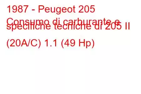 1987 - Peugeot 205
Consumo di carburante e specifiche tecniche di 205 II (20A/C) 1.1 (49 Hp)