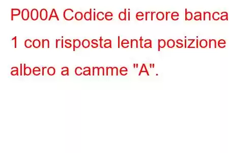 P000A Codice di errore banca 1 con risposta lenta posizione albero a camme 