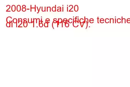 2008-Hyundai i20
Consumi e specifiche tecniche di i20 1.6d (116 CV).