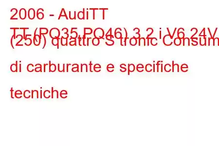 2006 - AudiTT
TT (PQ35,PQ46) 3.2 i V6 24V (250) quattro S tronic Consumo di carburante e specifiche tecniche