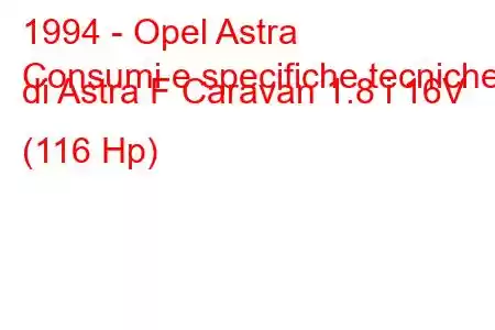 1994 - Opel Astra
Consumi e specifiche tecniche di Astra F Caravan 1.8 i 16V (116 Hp)