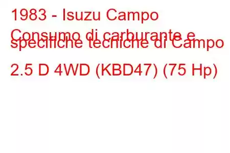 1983 - Isuzu Campo
Consumo di carburante e specifiche tecniche di Campo 2.5 D 4WD (KBD47) (75 Hp)