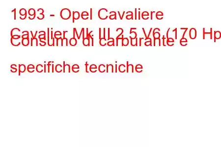 1993 - Opel Cavaliere
Cavalier Mk III 2.5 V6 (170 Hp) Consumo di carburante e specifiche tecniche