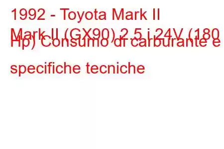 1992 - Toyota Mark II
Mark II (GX90) 2.5 i 24V (180 Hp) Consumo di carburante e specifiche tecniche