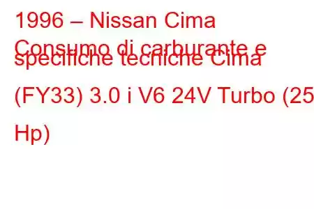 1996 – Nissan Cima
Consumo di carburante e specifiche tecniche Cima (FY33) 3.0 i V6 24V Turbo (255 Hp)