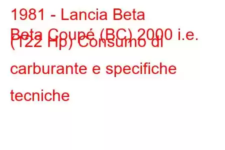 1981 - Lancia Beta
Beta Coupé (BC) 2000 i.e. (122 Hp) Consumo di carburante e specifiche tecniche