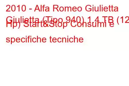 2010 - Alfa Romeo Giulietta
Giulietta (Tipo 940) 1.4 TB (120 Hp) Start&Stop Consumi e specifiche tecniche