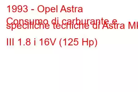 1993 - Opel Astra
Consumo di carburante e specifiche tecniche di Astra Mk III 1.8 i 16V (125 Hp)