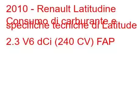 2010 - Renault Latitudine
Consumo di carburante e specifiche tecniche di Latitude 2.3 V6 dCi (240 CV) FAP