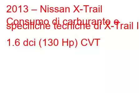 2013 – Nissan X-Trail
Consumo di carburante e specifiche tecniche di X-Trail III 1.6 dci (130 Hp) CVT