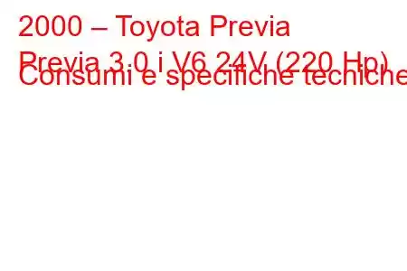 2000 – Toyota Previa
Previa 3.0 i V6 24V (220 Hp) Consumi e specifiche tecniche