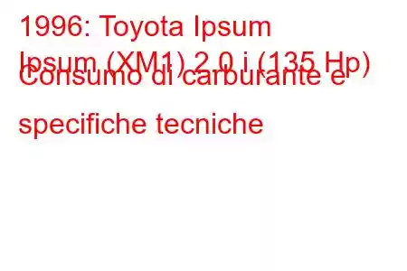 1996: Toyota Ipsum
Ipsum (XM1) 2.0 i (135 Hp) Consumo di carburante e specifiche tecniche