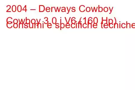 2004 – Derways Cowboy
Cowboy 3.0 i V6 (160 Hp) Consumi e specifiche tecniche