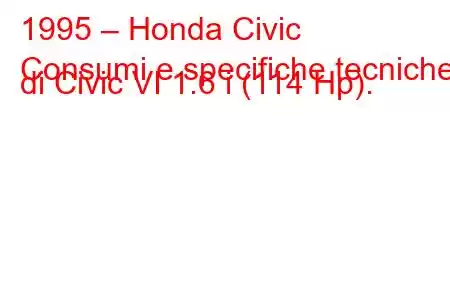 1995 – Honda Civic
Consumi e specifiche tecniche di Civic VI 1.6 i (114 Hp).